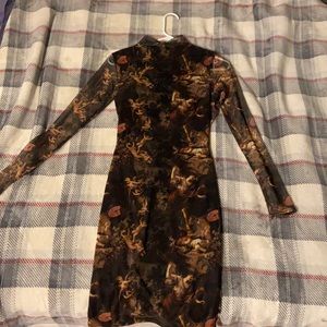 Prettylittlething Bodycon Long Sleeve Black Mesh Dress